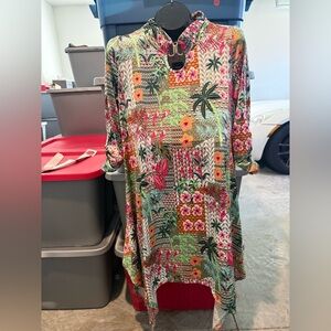 Vibrant Tropical Print Tunic Dress - Multicolor mp1